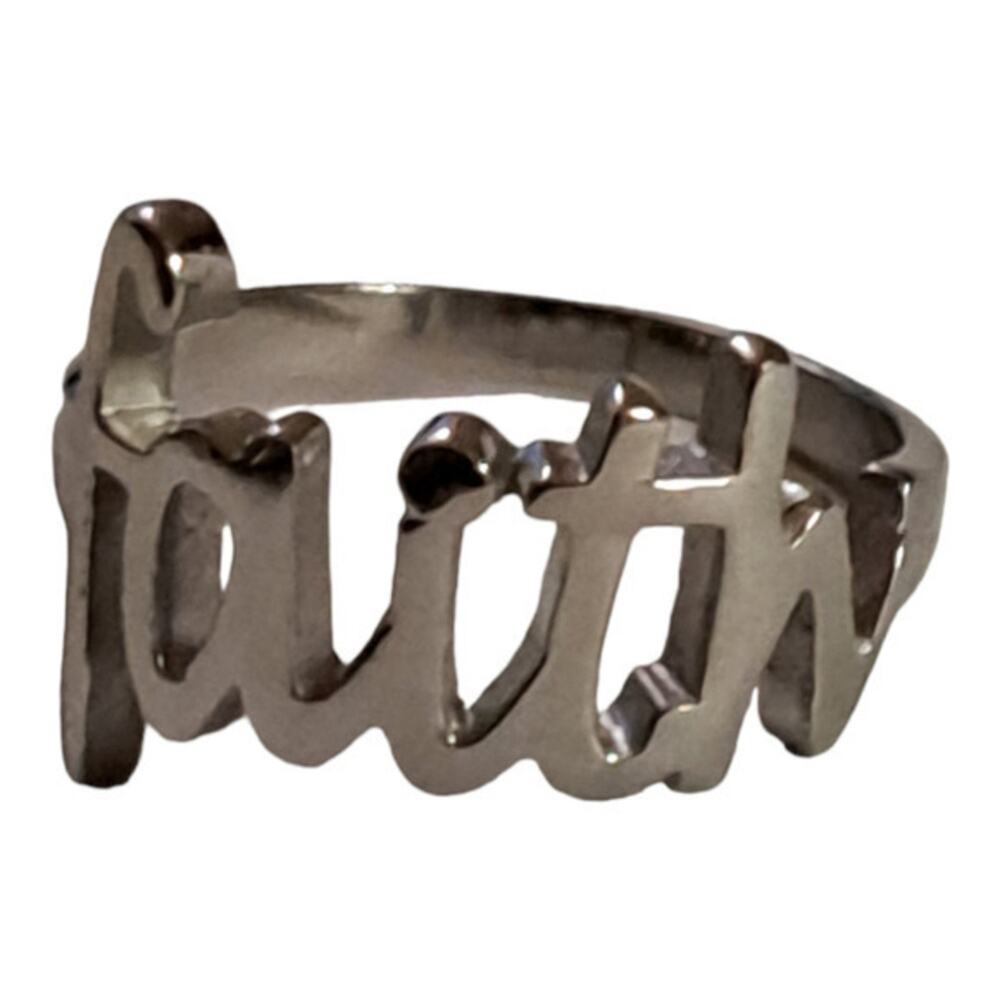 men's 316L Stainless steel‎ silver Faith ring size 11